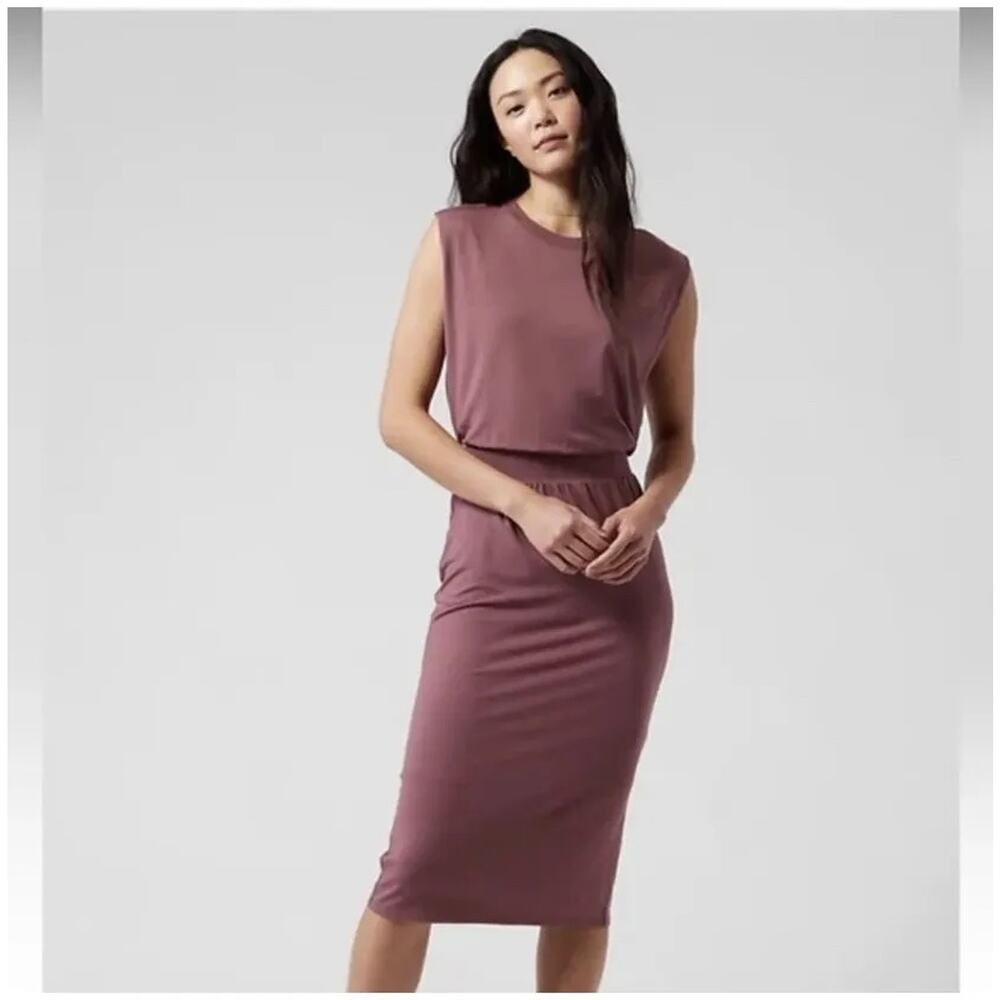 Athleta Casual Basic Tawny Rose Sleeveless Santorini Cinch Midi‎ Dress Size XS